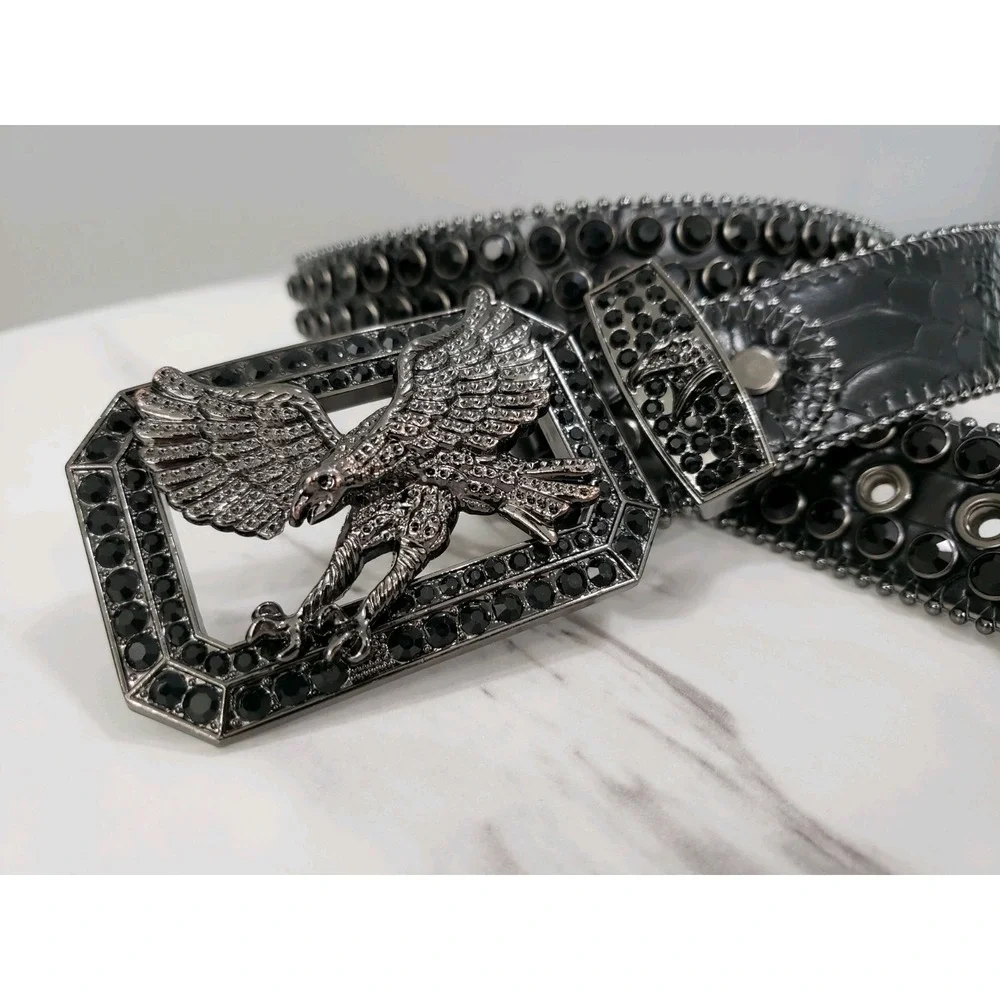SIZE 4XL - DNA PREMIUM WEAR BELT BLACK EAGLE Rhinestones Western y2k gothic mens